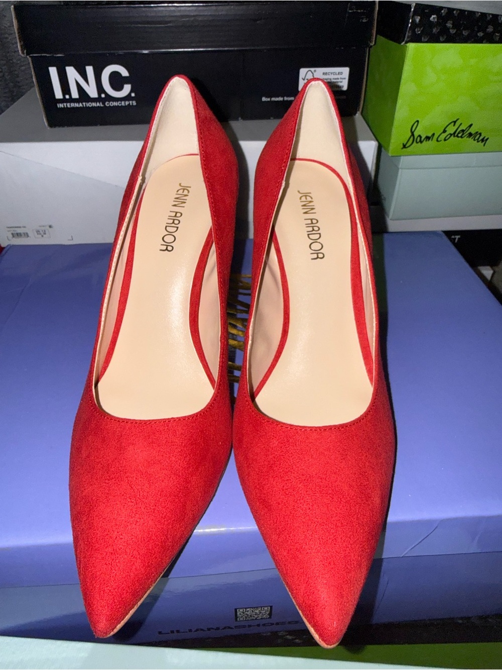 Jenn Ardor Red Suede Pointed-Toe Pumps